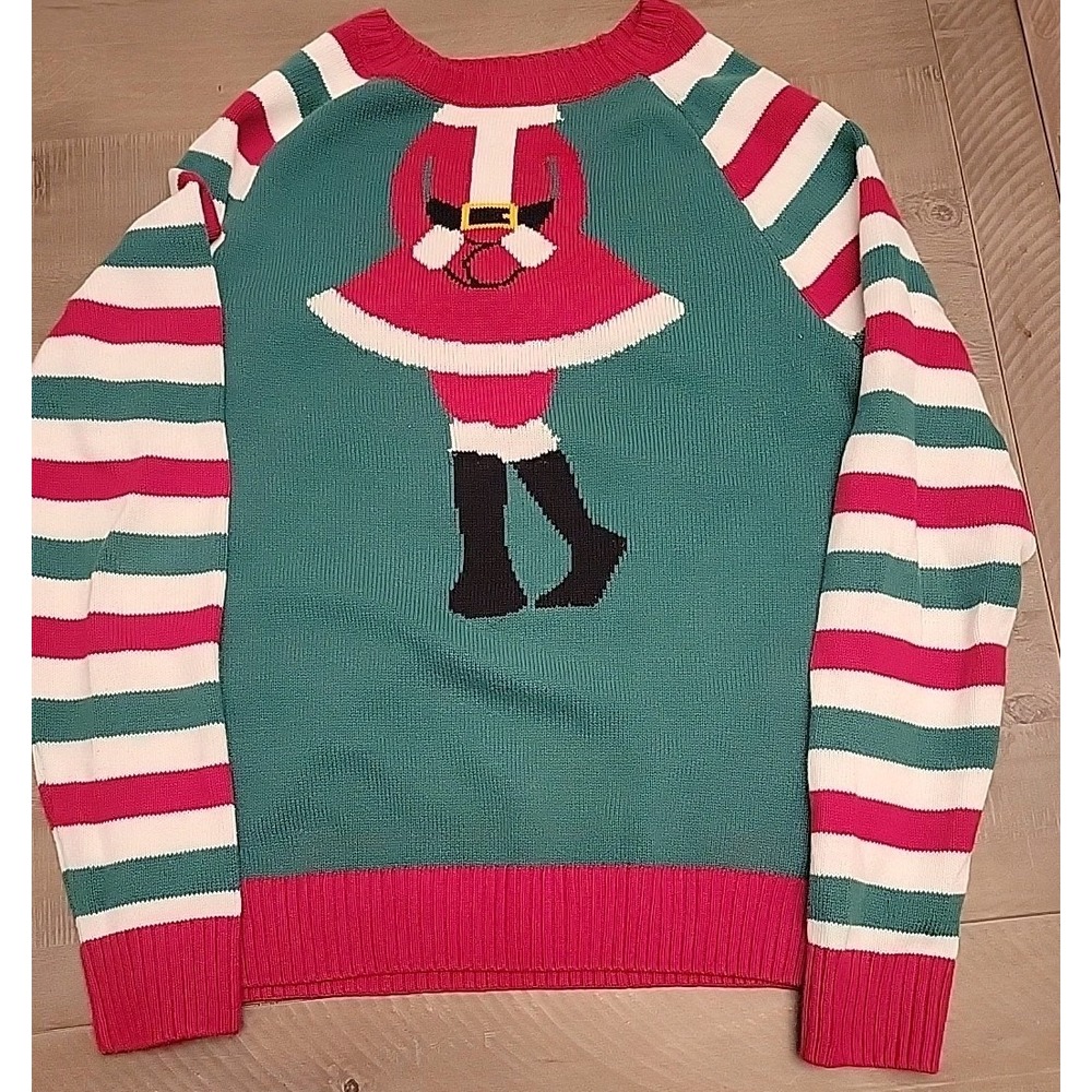 Ugly Christmas Sweater Mrs Santa Claus Striped Sleeve‎ Sz M Your Head On Body